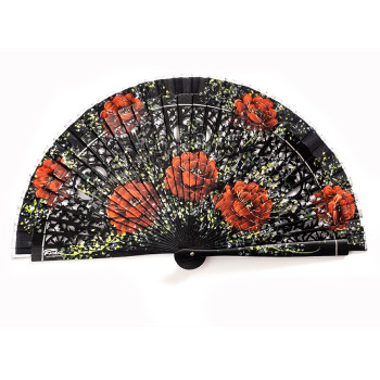 Abanico Siete Rosas Negro