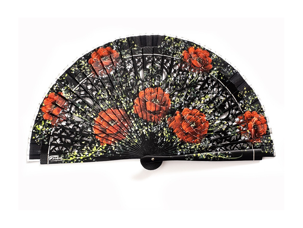 Abanico Siete Rosas Negro