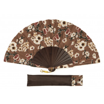 Abanico Batik Flores Marrón