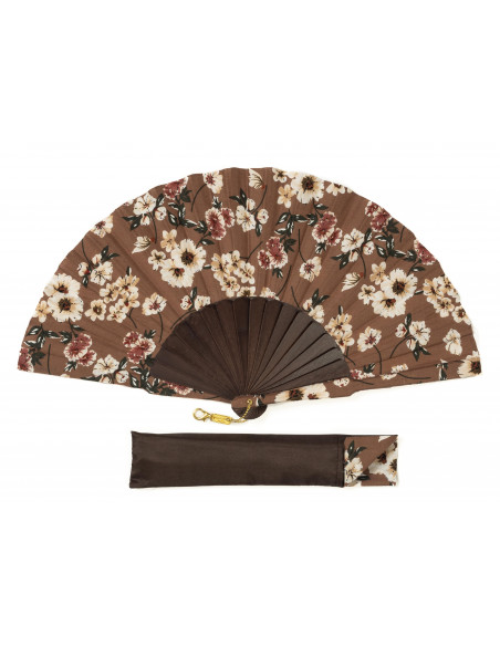 Abanico Batik Flores Marrón