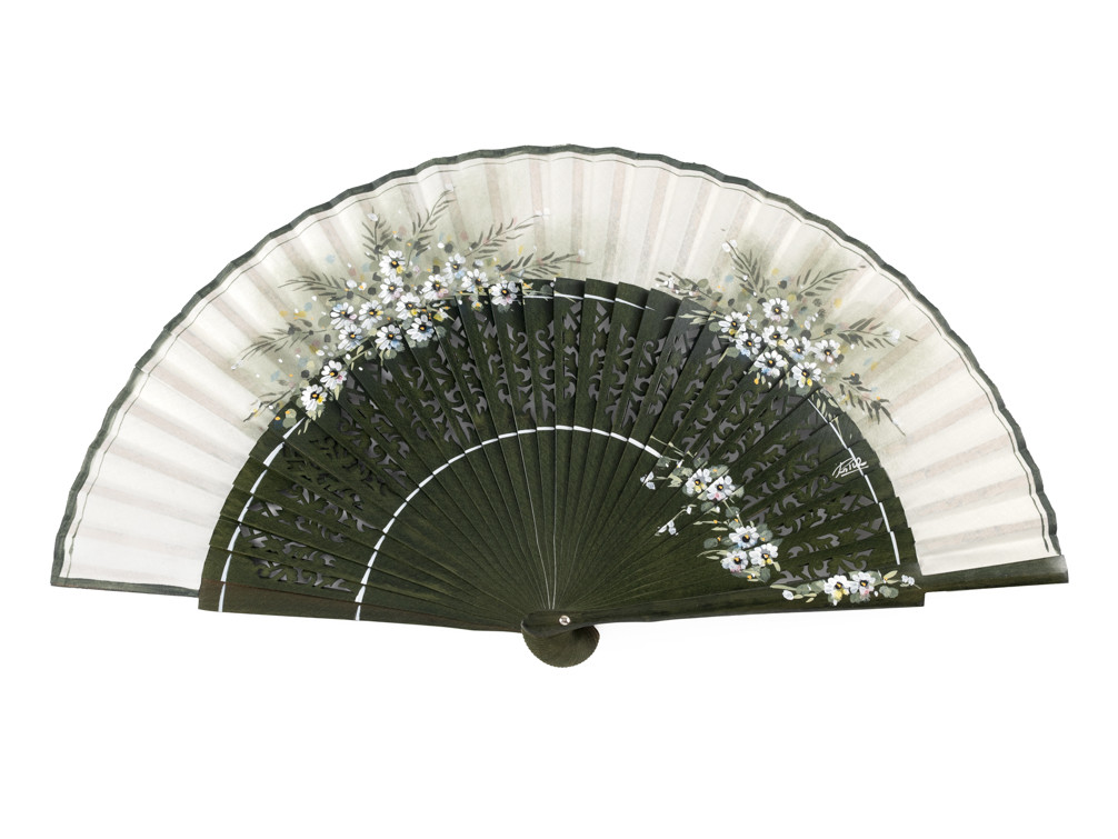 Abanico Margaritas Verde Oliva