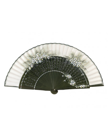 Abanico Margaritas Verde Oliva