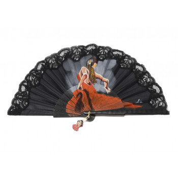 Abanico Baile Flamenca Negro