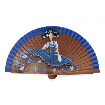 Abanico Menina Flores Azul Mini