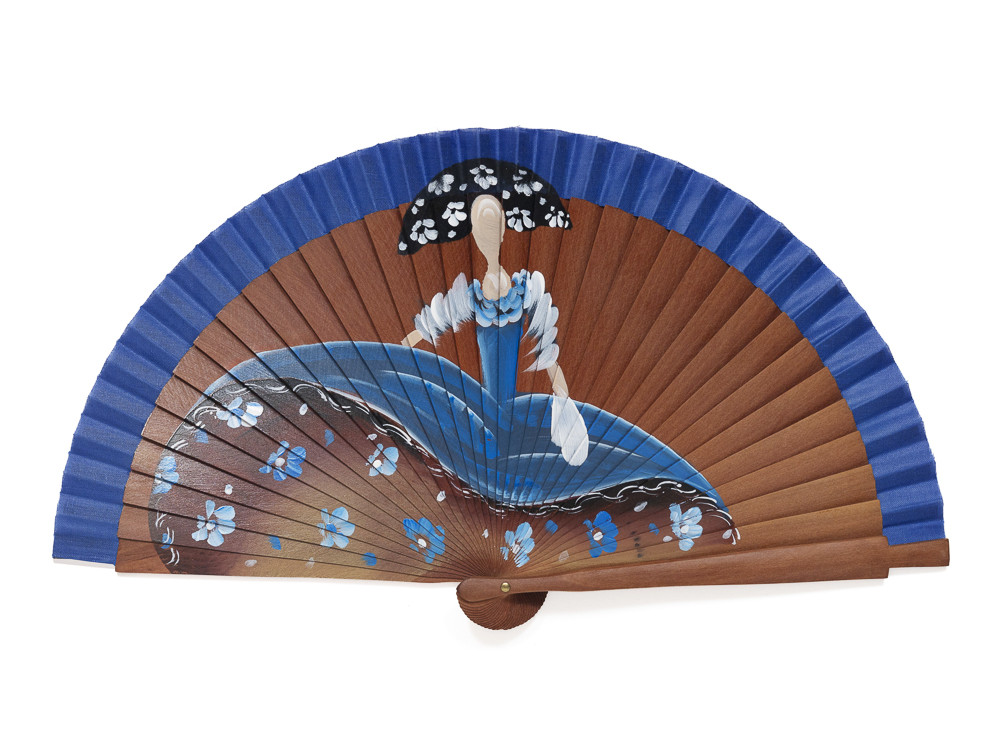 Abanico Menina Flores Azul Mini