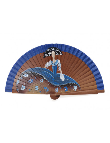 Abanico Menina Flores Azul Mini