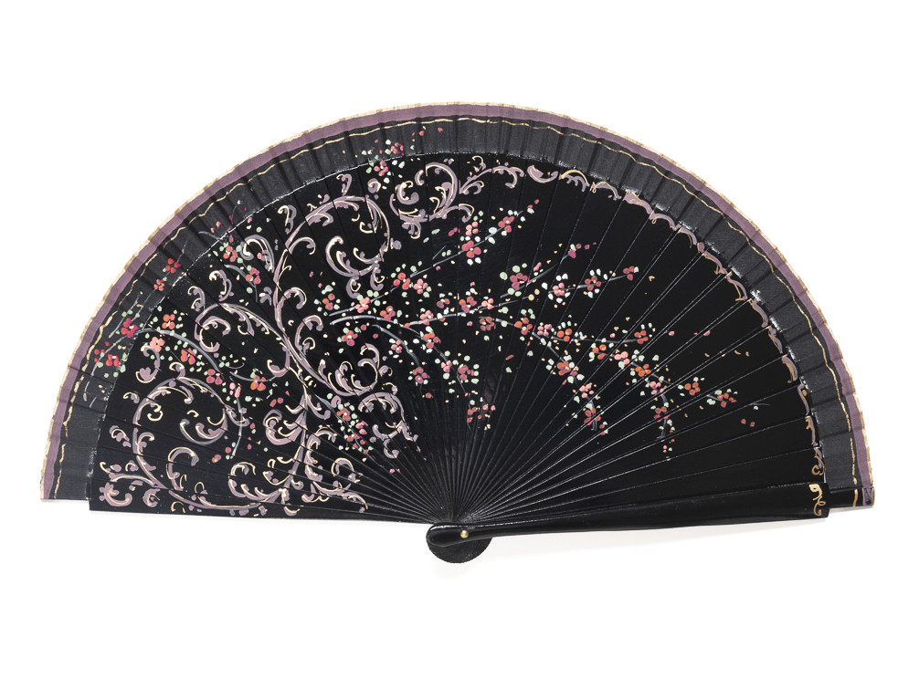 Abanico Volutas Cerezo Negro