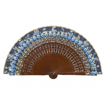 Abanico Calado Nogal Mini Azul