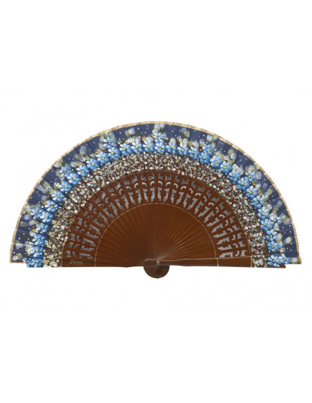 Abanico Calado Nogal Mini Azul