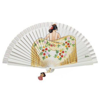 Abanico Mantón Floral Blanco