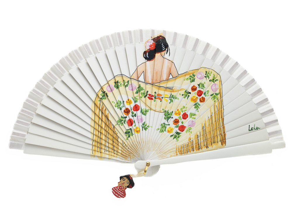 Abanico Mantón Floral Blanco
