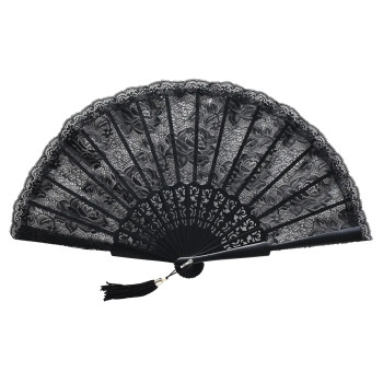 Abanico Bordado Floral Negro