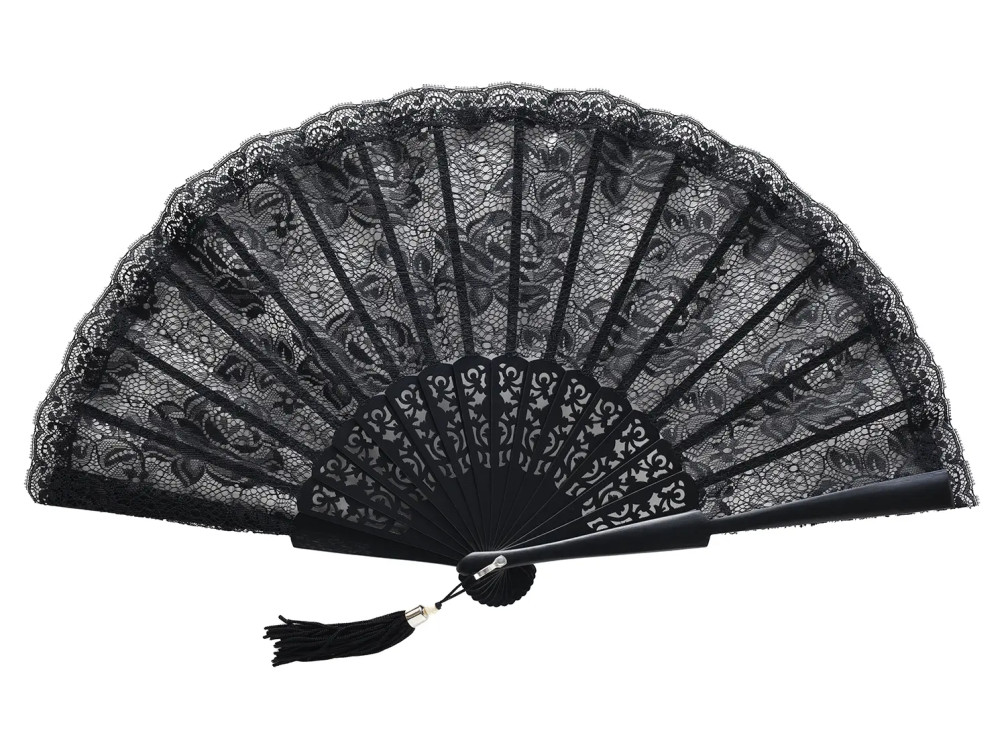 Abanico Bordado Floral Negro