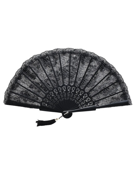 Abanico Bordado Floral Negro